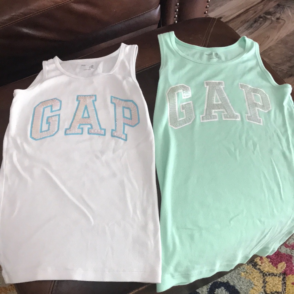 GAP Girls' Tank Top — White & Mint sequins